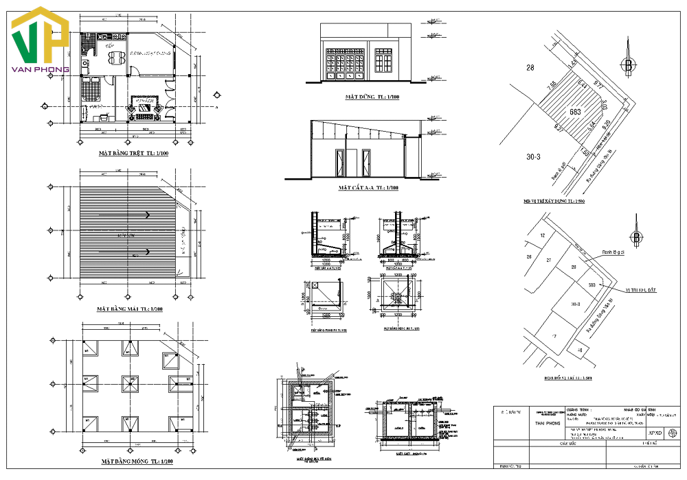 Bản vẽ xin phép xây dựng nhà 1 tầng tại Thủ Đức 