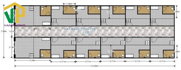 Bản thiết kế 3D dãy nhà trọ cấp 4
