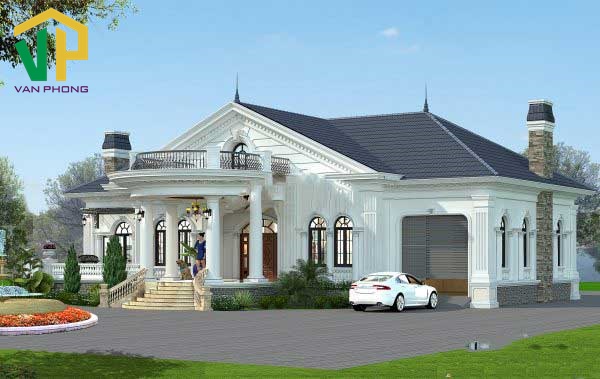 Mẫu biệt thự 1 tầng xây dựng theo phong cách cổ điển