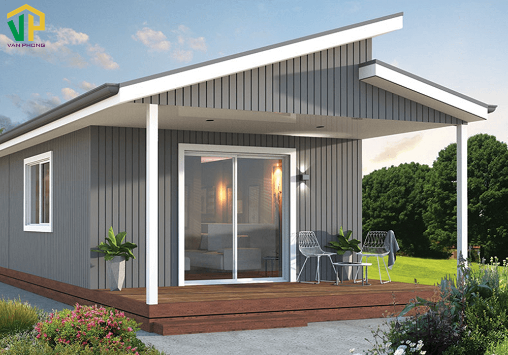 Mẫu bản vẽ 3D nhà tiền chế cấp 4 với hệ thống mái xiên đặc biệt 