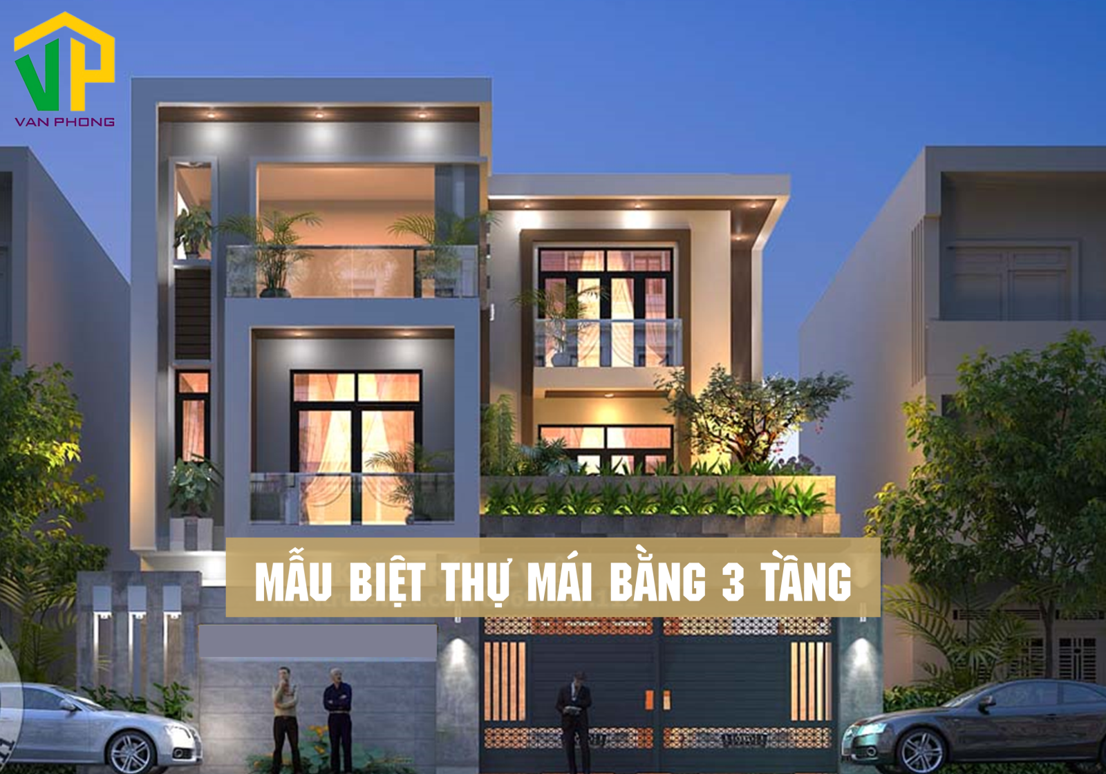 Mẫu nhà biệt thự mái bằng 3 tầng