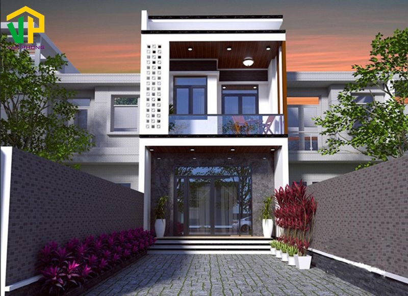 Nhà ống hai tầng mái bằng mang phong cách hiện đại