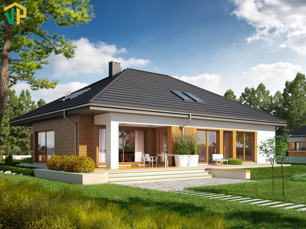 Bản vẽ 3D bên ngoài không gian ngôi nhà